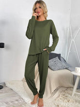 Load image into Gallery viewer, Round Neck Top and Drawstring Pants Lounge Set
