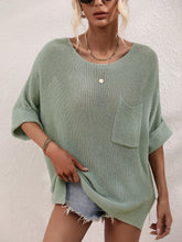 Load image into Gallery viewer, Boat Neck Cuffed Sleeve Slit Tunic Knit Top
