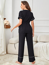 Load image into Gallery viewer, Contrast Piping Belted Top and Pants Pajama Set
