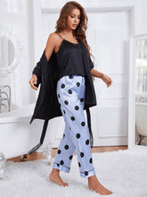 Load image into Gallery viewer, Cami, Robe, and Printed Pants Pajama Set
