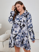 Load image into Gallery viewer, Plus Size Floral Lapel Collar Long Sleeve Night Dress
