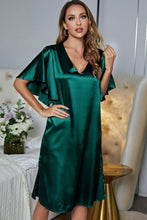 Load image into Gallery viewer, Satin Flutter Sleeve Side Slit V-Neck Night Dress
