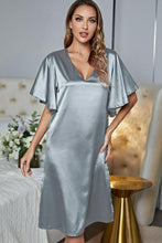 Load image into Gallery viewer, Satin Flutter Sleeve Side Slit V-Neck Night Dress
