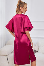 Load image into Gallery viewer, Satin Flutter Sleeve Side Slit V-Neck Night Dress
