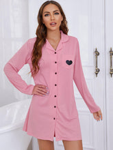 Load image into Gallery viewer, Heart Graphic Lapel Collar Long Sleeve Night Dress
