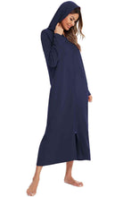 Load image into Gallery viewer, Zip Front Hooded Night Dress with Pockets
