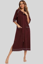 Load image into Gallery viewer, Zip Up Slit Round Neck Night Dress with Pockets
