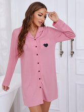 Load image into Gallery viewer, Heart Graphic Lapel Collar Long Sleeve Night Dress
