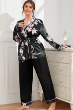 Load image into Gallery viewer, Plus Size Floral Belted Robe and Pants Pajama Set
