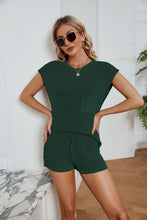 Load image into Gallery viewer, Ribbed Round Neck Pocket Knit Top and Shorts Set
