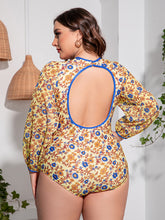 Load image into Gallery viewer, Plus Size Floral Open Back Long Sleeve One-Piece Swimsuit
