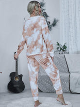 Load image into Gallery viewer, Tie-dye Round Neck Top and Drawstring Pants Lounge Set
