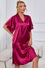 Load image into Gallery viewer, Satin Flutter Sleeve Side Slit V-Neck Night Dress
