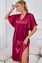 Load image into Gallery viewer, Satin Flutter Sleeve Side Slit V-Neck Night Dress
