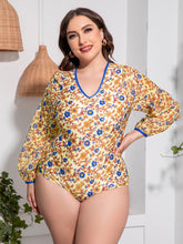 Load image into Gallery viewer, Plus Size Floral Open Back Long Sleeve One-Piece Swimsuit
