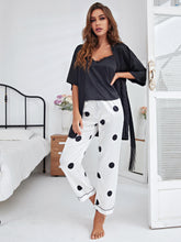 Load image into Gallery viewer, Cami, Robe, and Printed Pants Pajama Set
