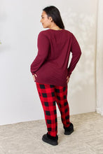 Load image into Gallery viewer, Zenana Full Size Plaid Round Neck Top and Pants Pajama Set
