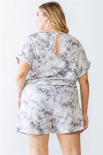 Load image into Gallery viewer, Plus Ivory &amp; Grey Tie-dye Print Two Pocket Romper
