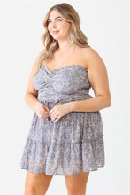 Load image into Gallery viewer, Plus Floral Print Ruched Ruffle Smocked Back Top &amp; High Waist Flare Hem Mini Skirt Set
