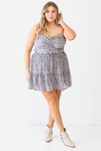 Load image into Gallery viewer, Plus Floral Print Ruched Ruffle Smocked Back Top &amp; High Waist Flare Hem Mini Skirt Set
