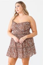 Load image into Gallery viewer, Plus Floral Print Ruched Ruffle Smocked Back Top &amp; High Waist Flare Hem Mini Skirt Set
