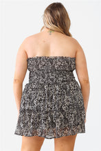 Load image into Gallery viewer, Plus Floral Print Ruched Ruffle Smocked Back Top &amp; High Waist Flare Hem Mini Skirt Set
