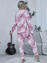 Load image into Gallery viewer, Tie-dye Round Neck Top and Drawstring Pants Lounge Set
