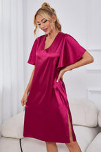 Load image into Gallery viewer, Satin Flutter Sleeve Side Slit V-Neck Night Dress
