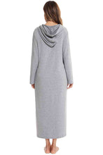 Load image into Gallery viewer, Zip Front Hooded Night Dress with Pockets
