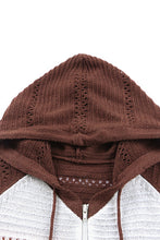 Load image into Gallery viewer, Zip-Up Raglan Sleeve Openwork Hooded Cardigan
