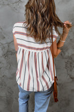 Load image into Gallery viewer, Striped V-Neck Tassel Tie Blouse
