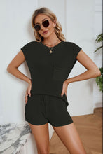 Load image into Gallery viewer, Ribbed Round Neck Pocket Knit Top and Shorts Set
