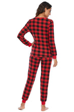 Load image into Gallery viewer, Plaid Round Neck Top and Pants Set
