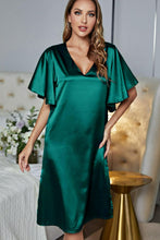 Load image into Gallery viewer, Satin Flutter Sleeve Side Slit V-Neck Night Dress
