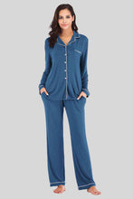 Load image into Gallery viewer, Collared Neck Long Sleeve Loungewear Set with Pockets
