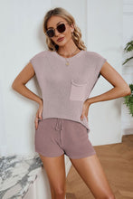 Load image into Gallery viewer, Ribbed Round Neck Pocket Knit Top and Shorts Set
