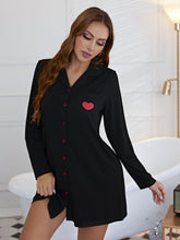 Load image into Gallery viewer, Heart Graphic Lapel Collar Long Sleeve Night Dress
