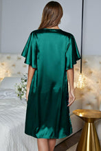 Load image into Gallery viewer, Satin Flutter Sleeve Side Slit V-Neck Night Dress
