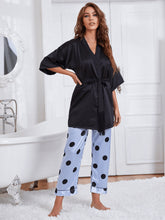 Load image into Gallery viewer, Cami, Robe, and Printed Pants Pajama Set
