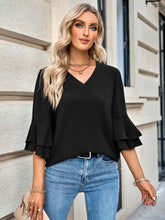 Load image into Gallery viewer, Layered Flare Sleeve Textured V-Neck Blouse
