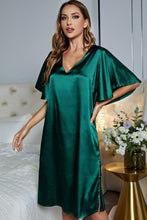 Load image into Gallery viewer, Satin Flutter Sleeve Side Slit V-Neck Night Dress
