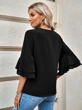 Load image into Gallery viewer, Layered Flare Sleeve Textured V-Neck Blouse
