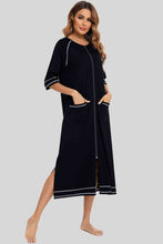 Load image into Gallery viewer, Zip Up Slit Round Neck Night Dress with Pockets
